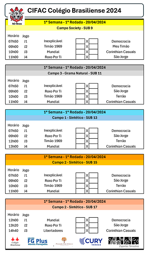 Tabela de Jogos - CIFAC - Colégio Brasiliense 2024